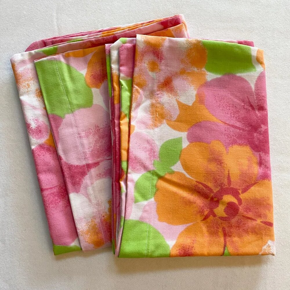 Vintage Tropical Pink Flower Power Wabasso Pillowcases Standard Size Handmade